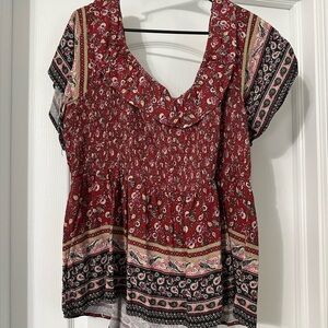 Maurices Red and Black Flutter Sleeve Peplum Blouse size 2X